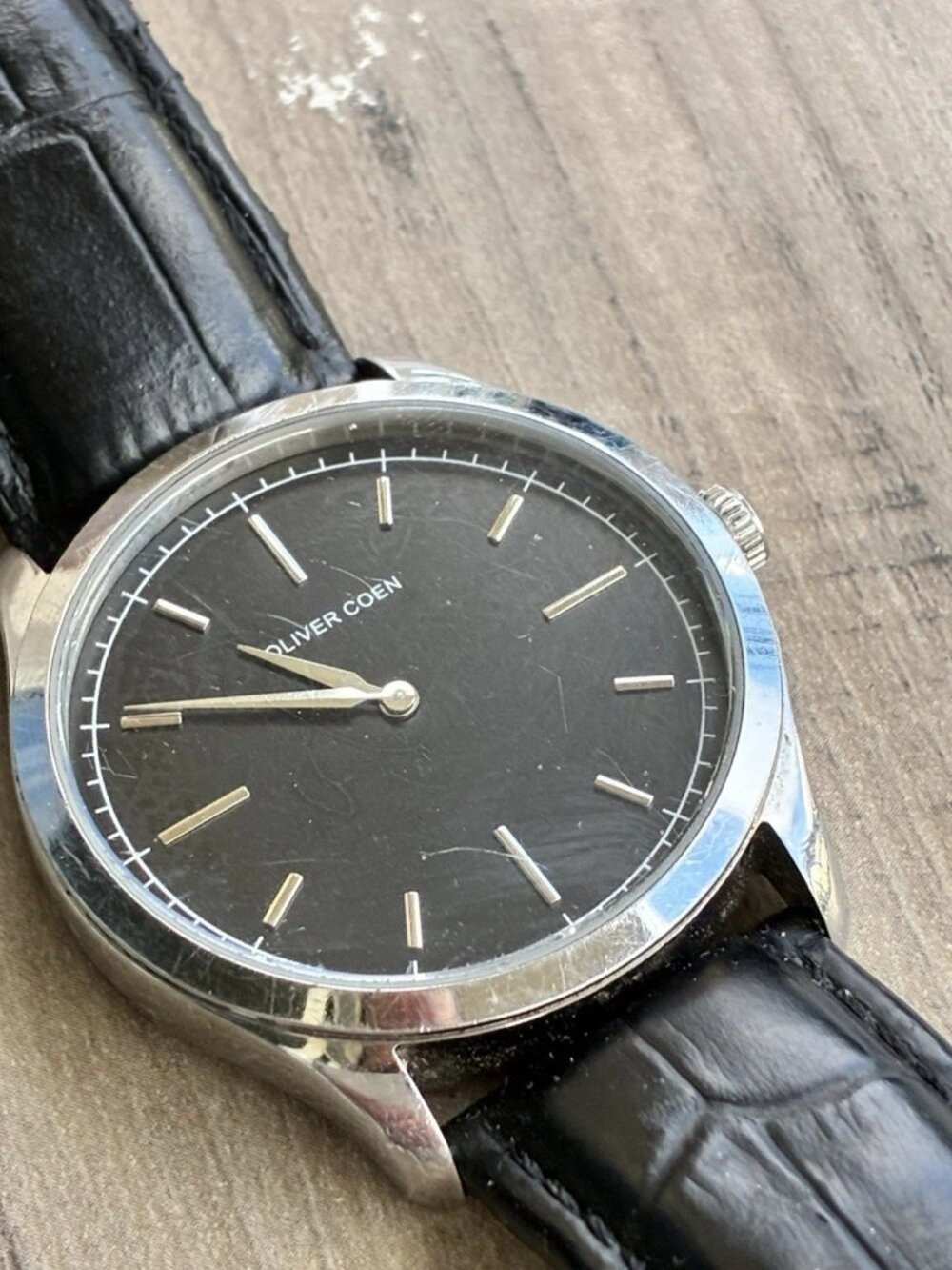 Oliver Coen London Men's Quartz Watch Black Dial Leather Band 3ATM